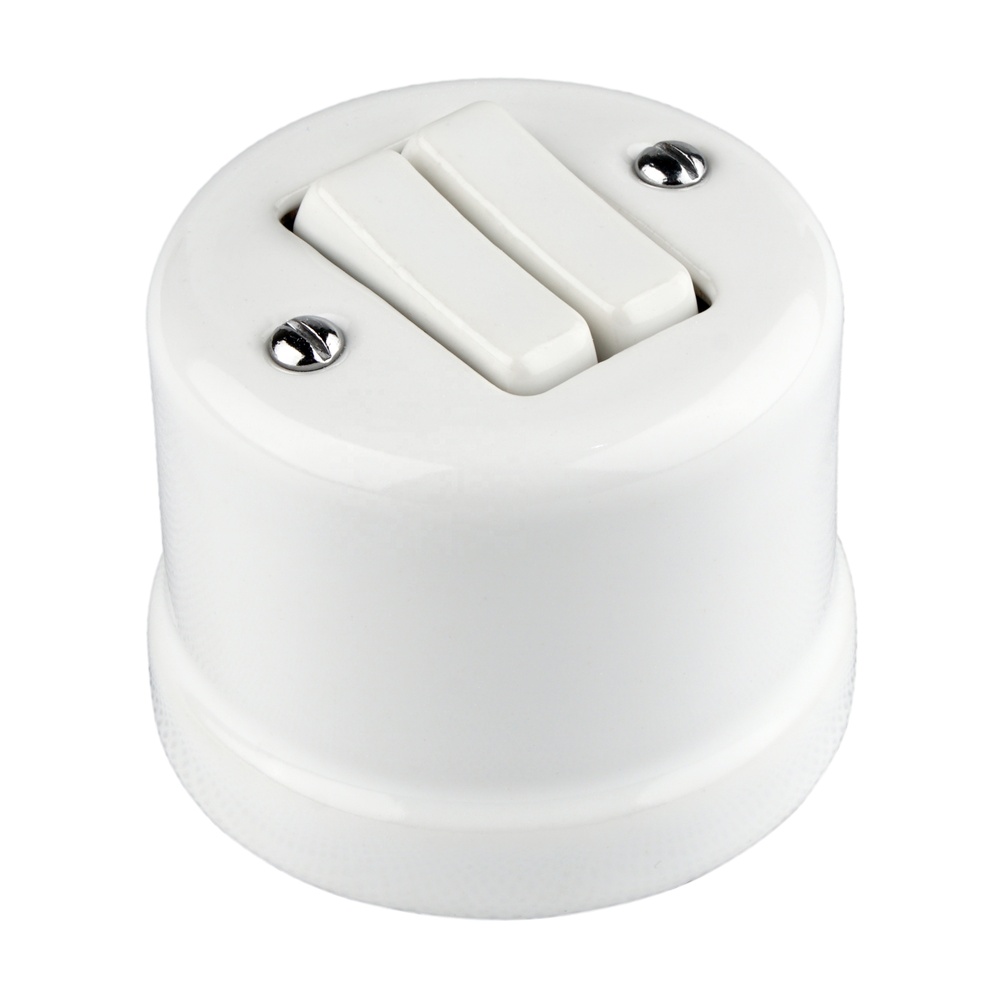 FND NATYNKOWY WŁĄCZNIK SCHODOWY PODWÓJNY BIAŁA PORCELANA